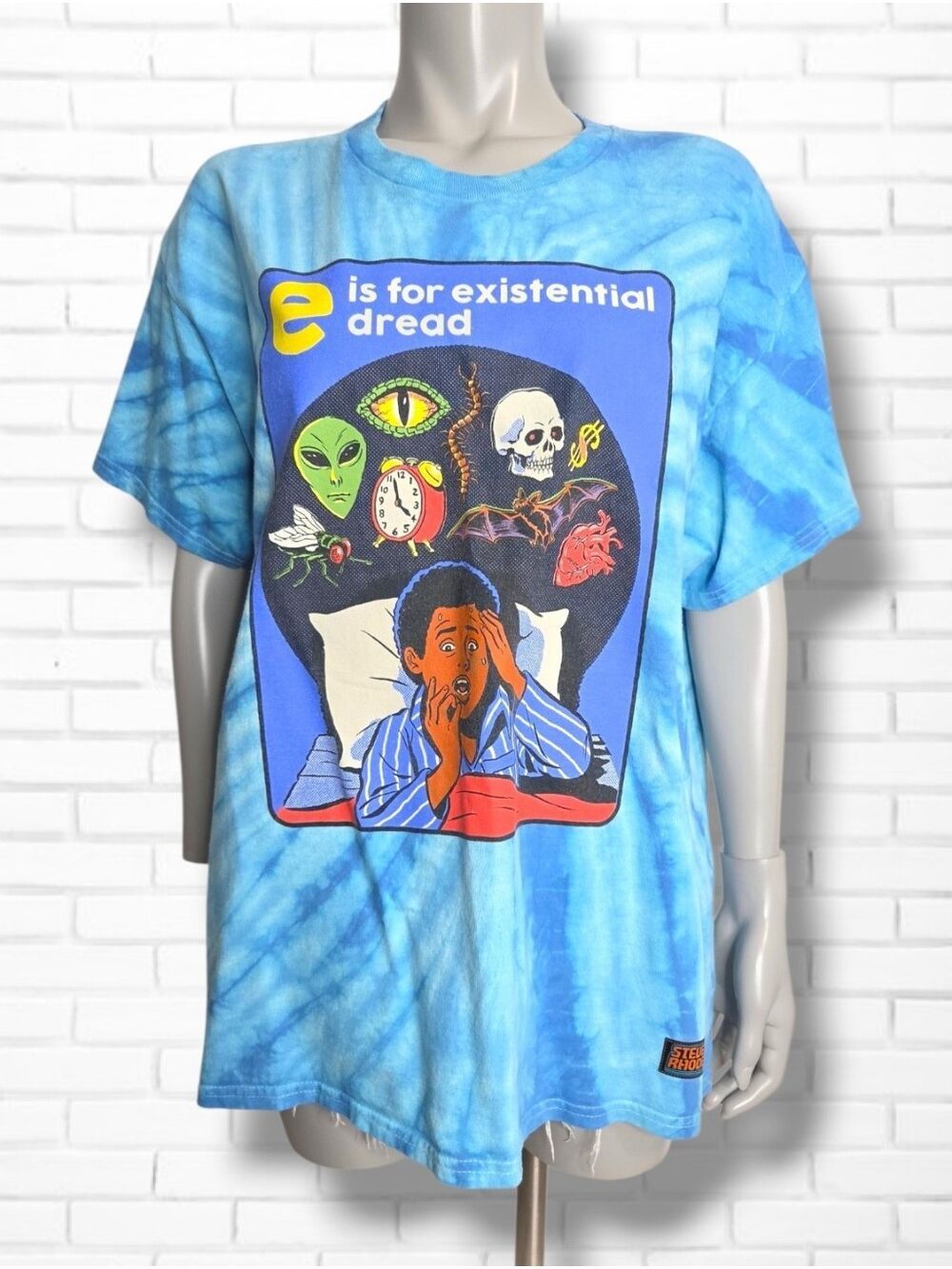 Steven Rhodes "E Is For Existential Dread" Blue Tie-dye Tee Shirt Size L Mens